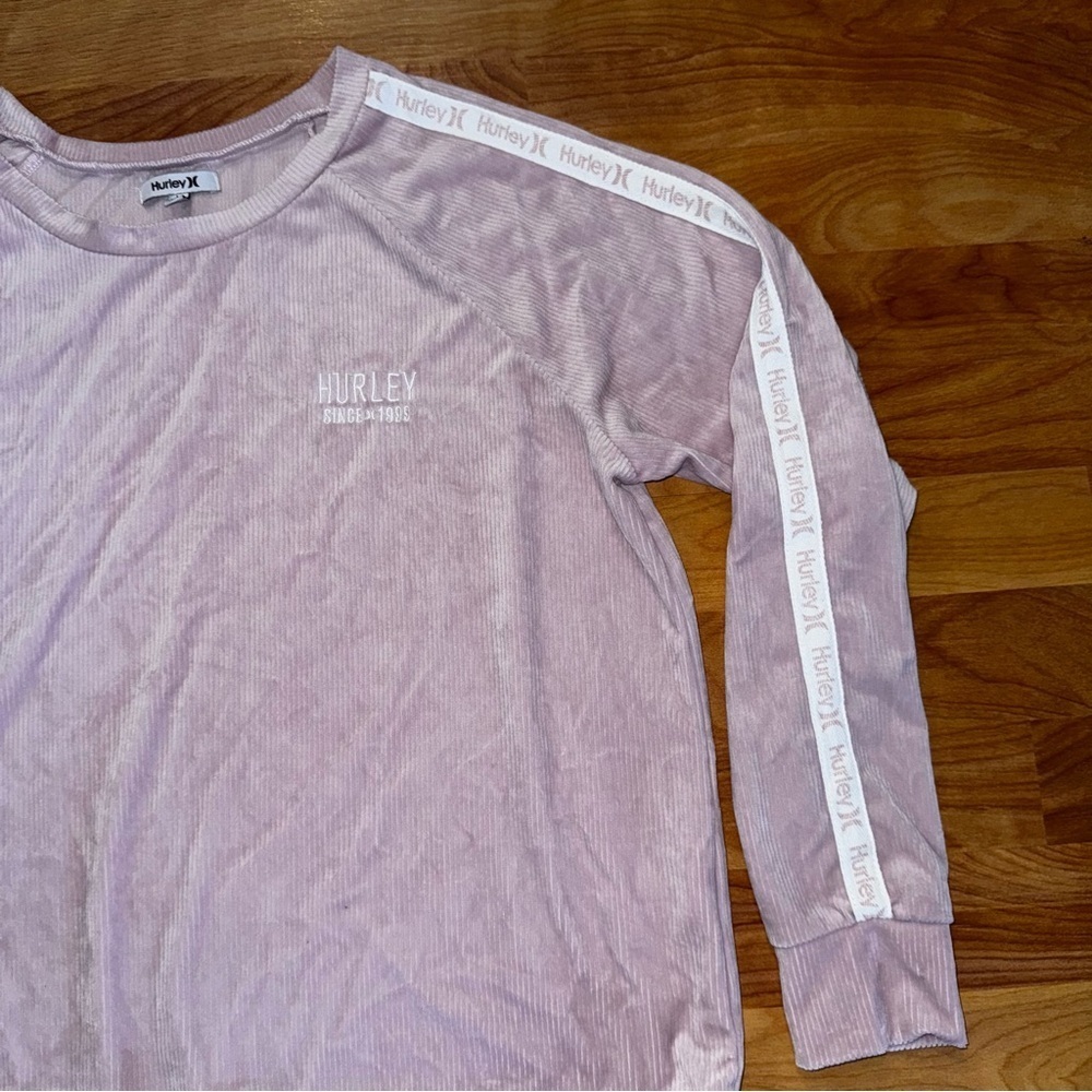 Hurley Cropped  Corduroy Long Sleeve T-Shirt Pullover Top Pink Women’s Medium - Picture 4 of 16